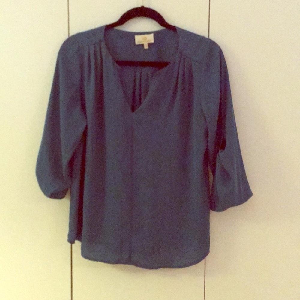 Blue blouse 3/4 length sleeves